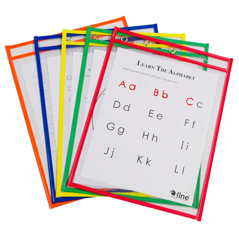 C-Line Reusable Dry Erase Pockets, 9 x 12 Inches, Assorted Primary Colors, 10 Pockets per Pack (40610) - Image 1