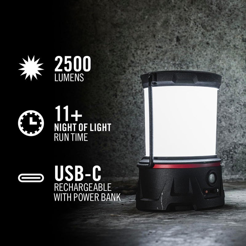Coast COAST EAL40R 2500 Lumen Rechargeable Emergency Camping Lantern with Red Flashing Mode Carabiner Diffuser Foldeable Handle Moonglow Low Mode Illuminated Power Button USBC Power Bank  - Image 2