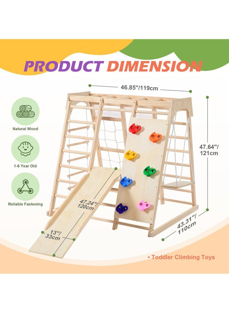 XiuWoo Climbing Toy for Toddler, Indoor Jungle Gym with Slide, Climbing Rock/Net, Monkey Bars, Swing, Rope Wall Climber Montessori Climber Playset Wooden Indoor Playground for Kids 2-12 years - Image 2