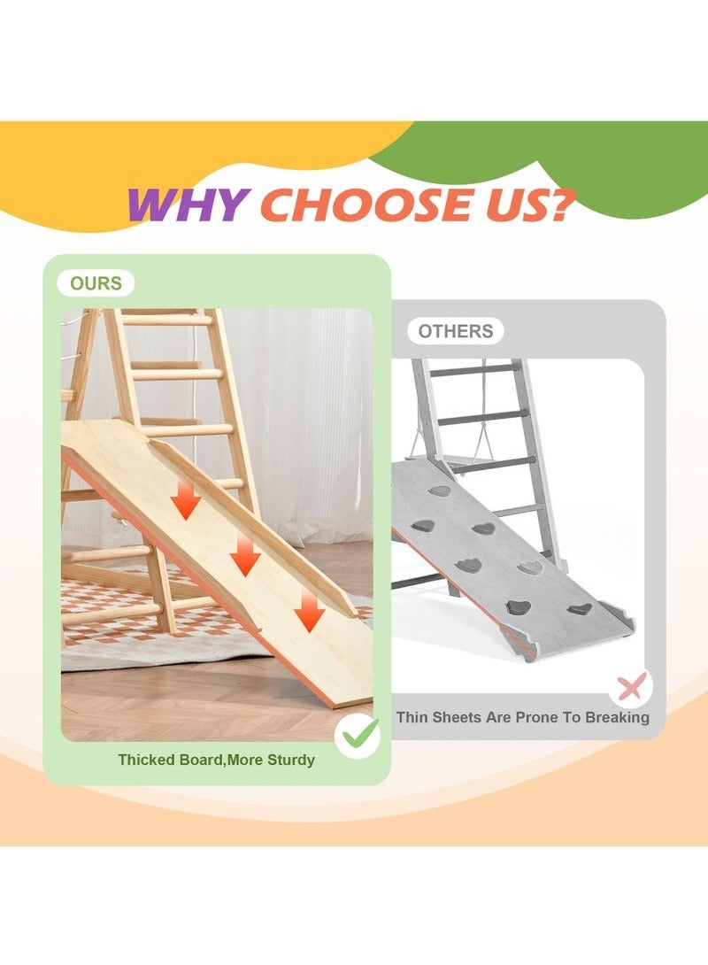 XiuWoo Climbing Toy for Toddler, Indoor Jungle Gym with Slide, Climbing Rock/Net, Monkey Bars, Swing, Rope Wall Climber Montessori Climber Playset Wooden Indoor Playground for Kids 2-12 years - Image 4