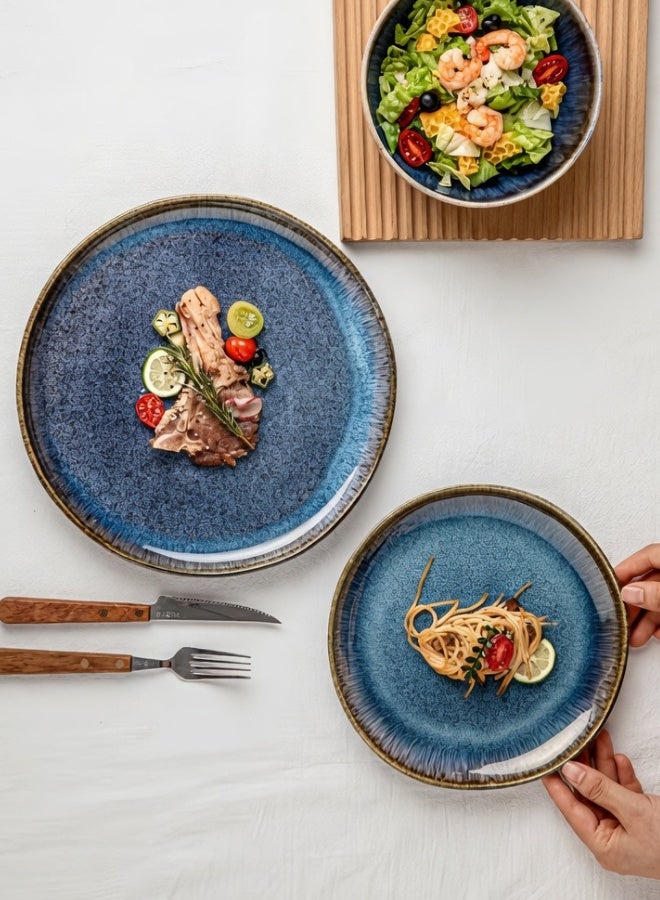 12 Piece Handcrafted Blue Glaze Dinnerware Set, Porcelain Dinnerware Sets, Heat-Resistant Ceramic Bowl And Plate Combination, Perfect for Housewarming Gifts And for home Dining Utensils - Image 4