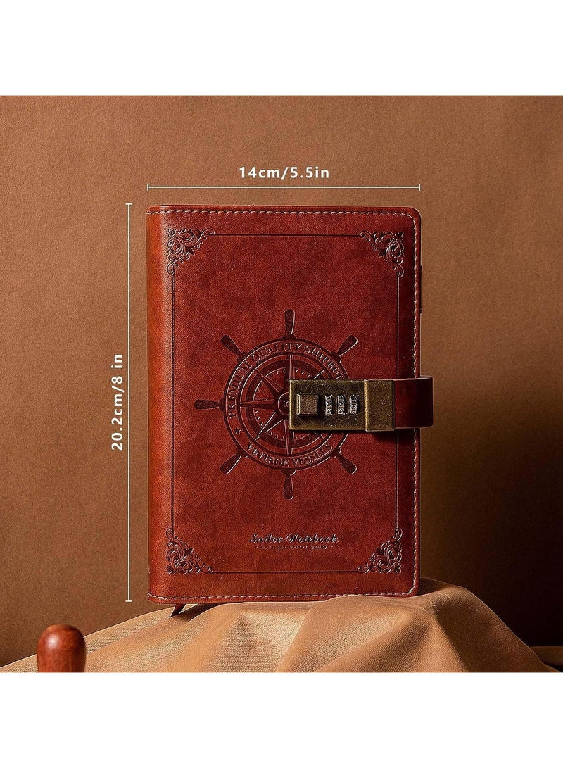Leather Diary With Password Lock, Travel Sailor Writing Diary Personal Planner Organizer As A Gift For Girls, Boys, And Ladies, 7.87 X 5.51 Inchesmale And Female Diaries For School, Travel, Business - Image 5