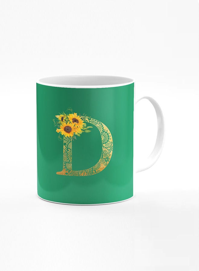 Stylizedd Designer Printed Coffee Mug 11oz Ceramic Personalised Gift Mugs Cup Custom Monogram Initial Letter Floral Pattern Alphabet D (Dark Spring Green)  - Image 1