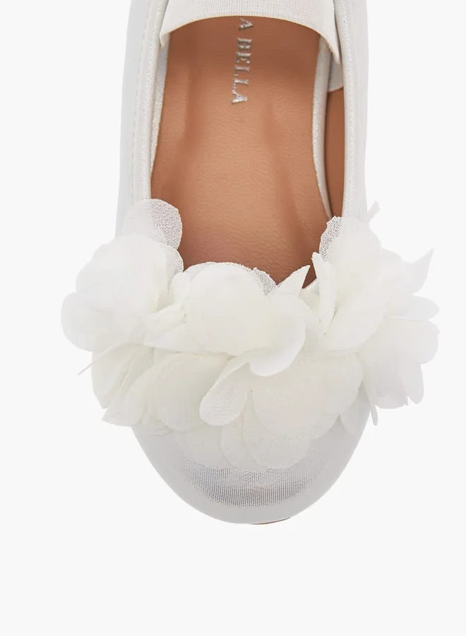 Flora Bella By Shoexpress Girls Flower Applique Ballerina Shoes with Elasticated Strap