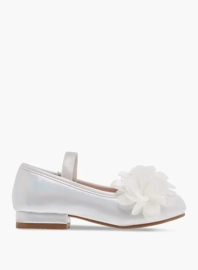 Flora Bella By Shoexpress Girls Flower Applique Ballerina Shoes with Elasticated Strap