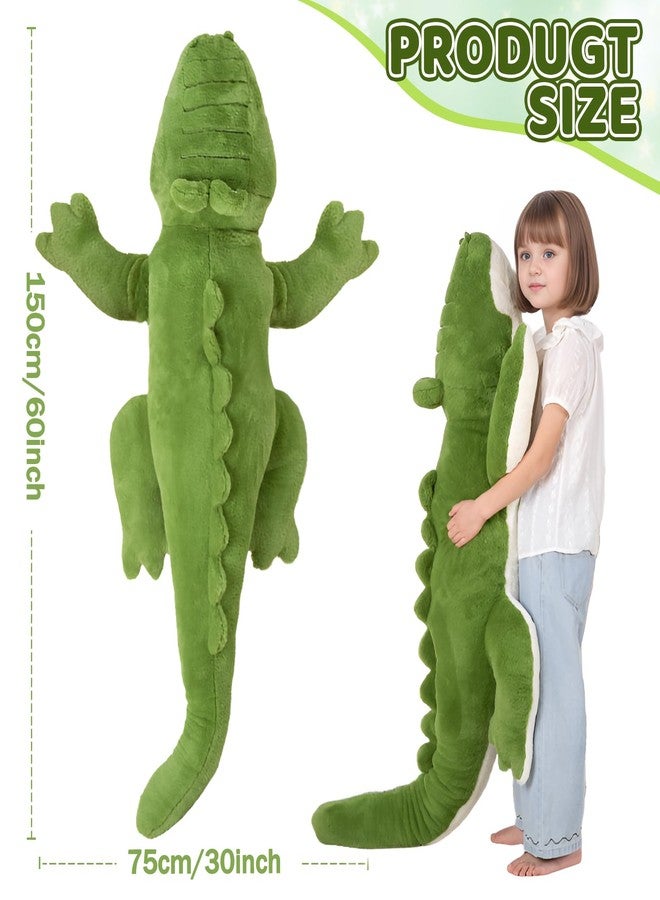 FFxiong 60 inch Long Green Giant Crocodile Plush Stuffed Animal Toy, 5 ft Big Soft Body Pillow, Cute Large Alligator Plushies, Gift for Adults Kids Girl Boy Birthday Valentines - Image 3