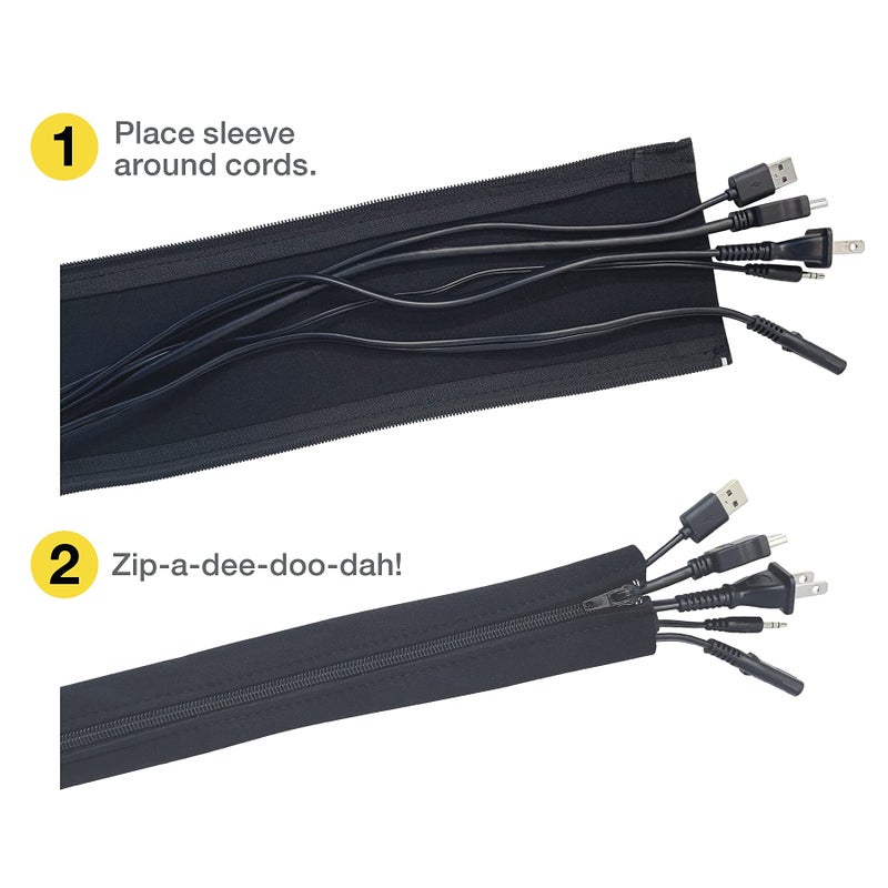 Wrap-It Storage Zipper Cable Sleeve by Wrap-It Storage - 24" x 4" (4-Pack) Black - Cord Organizer and Cable Protector for Desk, Computer, TV Cord Management to Hide and Cover Wire and Extension Cables - Image 5