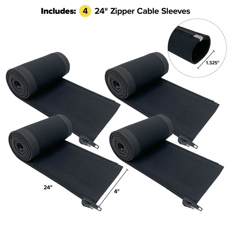 Wrap-It Storage Zipper Cable Sleeve by Wrap-It Storage - 24" x 4" (4-Pack) Black - Cord Organizer and Cable Protector for Desk, Computer, TV Cord Management to Hide and Cover Wire and Extension Cables - Image 3