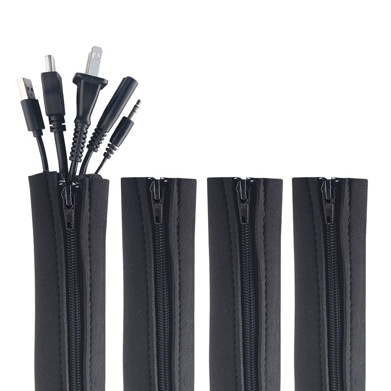 Wrap-It Storage Zipper Cable Sleeve by Wrap-It Storage - 24" x 4" (4-Pack) Black - Cord Organizer and Cable Protector for Desk, Computer, TV Cord Management to Hide and Cover Wire and Extension Cables - Image 1