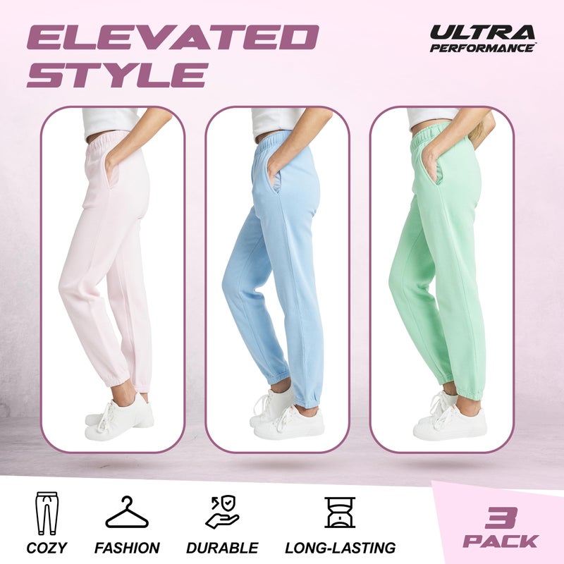 Ultra Performance Womens Sweatpants 3 Pack Cotton Joggers Women's Fleece Sweats Gym & Workout Pants for Women - Image 5
