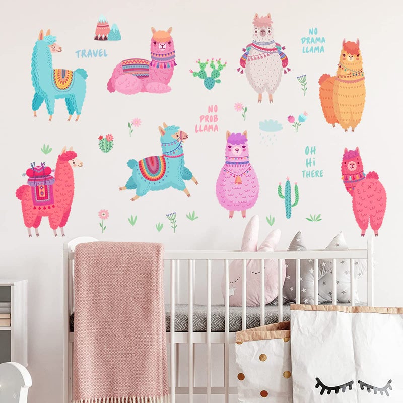 مايداهوي maydahui لطيف السفر llama الحائط الصحراوي شارات الرسوم المتحركة ملصق جدار الألبكة (33x49 بوصة) نباتات صبار استوائيون حيوانات كبيرة لسيارات الحضانة - Image 3
