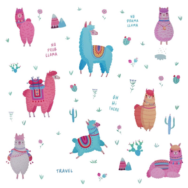 مايداهوي maydahui لطيف السفر llama الحائط الصحراوي شارات الرسوم المتحركة ملصق جدار الألبكة (33x49 بوصة) نباتات صبار استوائيون حيوانات كبيرة لسيارات الحضانة - Image 1