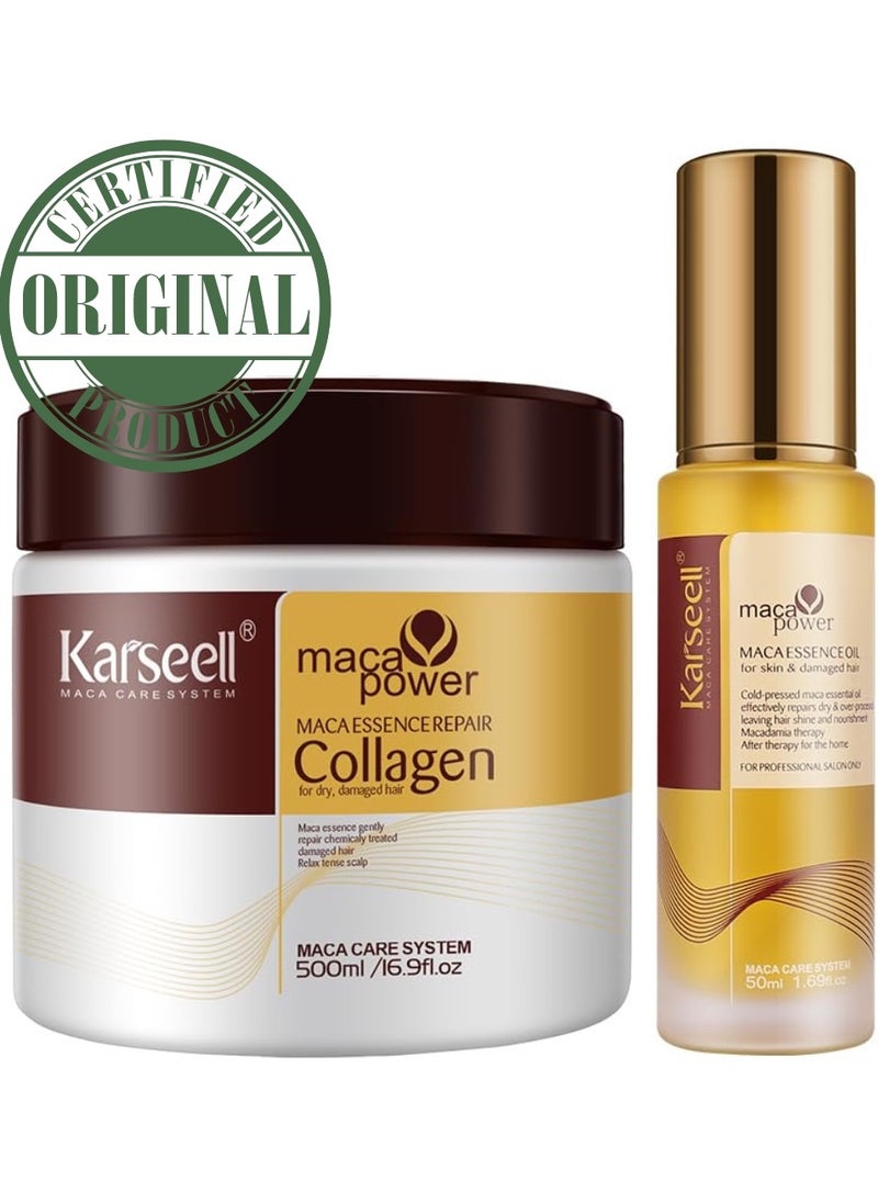 Karseell - Karseell Collagen Hair Treatment - Deep Repair Mask 500ml -  Argan Oil Hair Serum for Dry Damaged Hair 50ml  - All Hair Types - Image 1