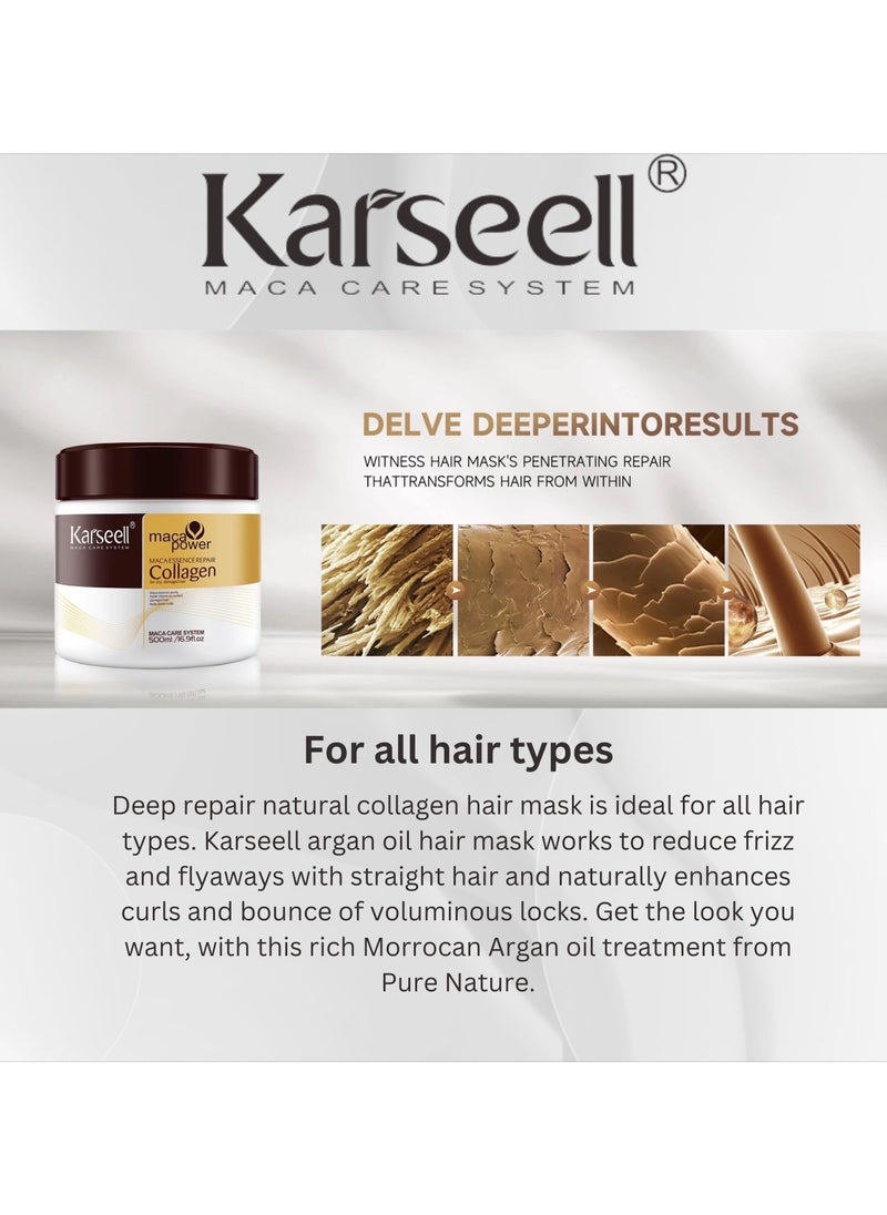 Karseell - Karseell Collagen Hair Treatment - Deep Repair Mask 500ml -  Argan Oil Hair Serum for Dry Damaged Hair 50ml  - All Hair Types - Image 1