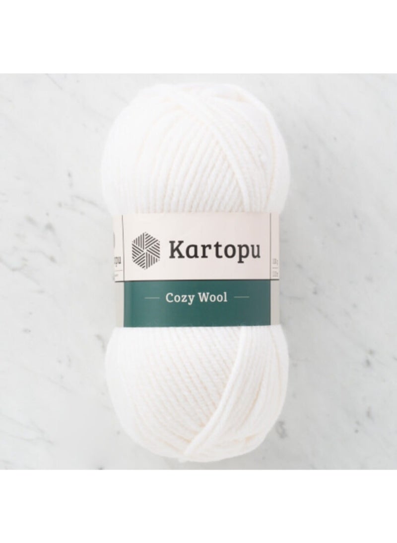 Kartopu - Cozy Wool K010 White 25% Wool Blend Thick Knitting Yarn - Image 1