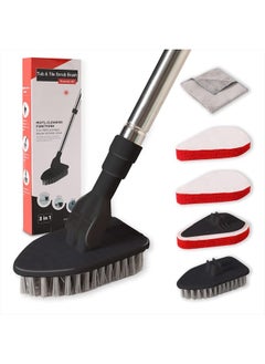 2-In-1 Shower Cleaning Brush with 46'' Long Handle, Fixable Shower Scrubber for Cleaning, Flexible Long Handled Scrub Brush for Shower/Bathroom, Non Scratch Tub Scrubber with Microfiber Cloth by MAYKI