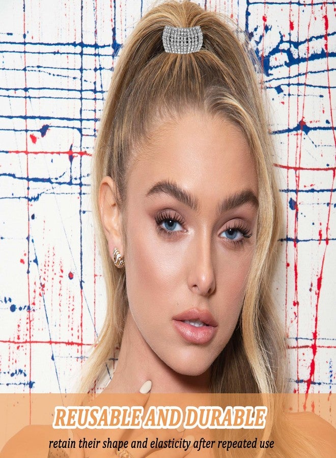 Molain 2Pcs Sparkly Rhinestone Hair Ties Ponytail Holder Fashion Elastics Scrunchies Fancy Crystal Hair Ties Rhinestone Hair Accessories for Thin Thick Hair Women Girls Hair Bands - Image 3