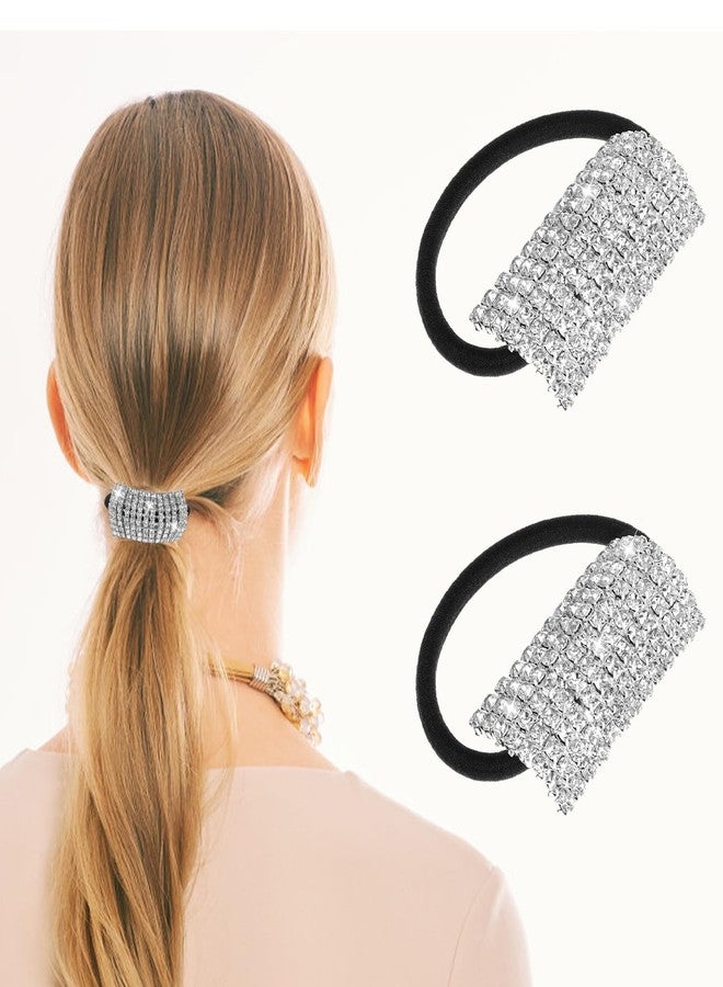Molain 2Pcs Sparkly Rhinestone Hair Ties Ponytail Holder Fashion Elastics Scrunchies Fancy Crystal Hair Ties Rhinestone Hair Accessories for Thin Thick Hair Women Girls Hair Bands - Image 1