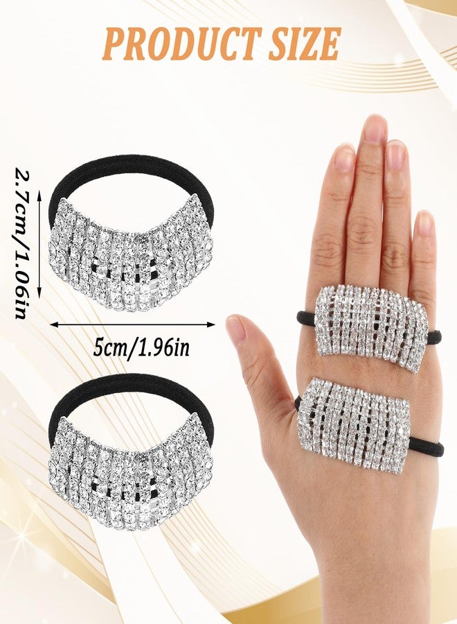 Molain 2Pcs Sparkly Rhinestone Hair Ties Ponytail Holder Fashion Elastics Scrunchies Fancy Crystal Hair Ties Rhinestone Hair Accessories for Thin Thick Hair Women Girls Hair Bands - Image 2