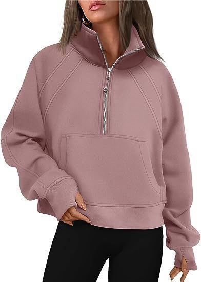 2024 autumn and winter Europe and the United States foreign trade cross-border womens clothing Amazon new half zipper short collar fleece-lined solid color vests Lotus color 