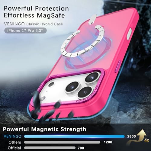 YINLAI for iPhone 17 Pro Case 6.3-inch,Magnetic Compatible with MagSafe, Slim Matte Anti-Fingerprint, Shockproof Full Body Military Grade Protection for iPhone 17 Pro Cover, Hot Pink - Image 3