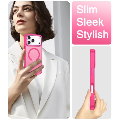 YINLAI for iPhone 17 Pro Case 6.3-inch,Magnetic Compatible with MagSafe, Slim Matte Anti-Fingerprint, Shockproof Full Body Military Grade Protection for iPhone 17 Pro Cover, Hot Pink - Image 4