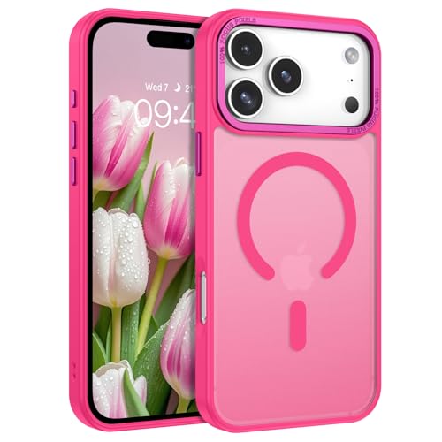 YINLAI for iPhone 17 Pro Case 6.3-inch,Magnetic Compatible with MagSafe, Slim Matte Anti-Fingerprint, Shockproof Full Body Military Grade Protection for iPhone 17 Pro Cover, Hot Pink - Image 1