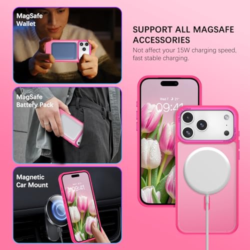 YINLAI for iPhone 17 Pro Case 6.3-inch,Magnetic Compatible with MagSafe, Slim Matte Anti-Fingerprint, Shockproof Full Body Military Grade Protection for iPhone 17 Pro Cover, Hot Pink - Image 2