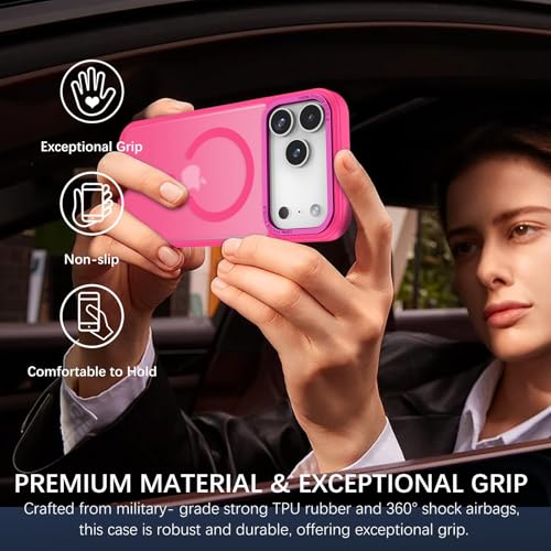 YINLAI for iPhone 17 Pro Case 6.3-inch,Magnetic Compatible with MagSafe, Slim Matte Anti-Fingerprint, Shockproof Full Body Military Grade Protection for iPhone 17 Pro Cover, Hot Pink - Image 5