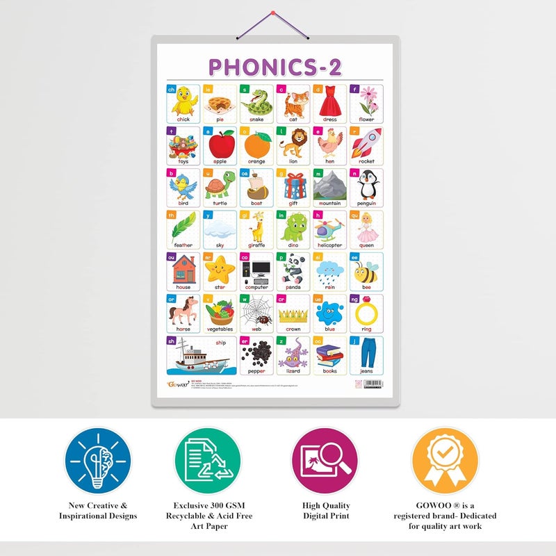 GoWoo Set of 2 Wild Animals and PHONICS - 2 Early Learning Educational Charts for Kids | 20"X30" inch |Non-Tearable and Waterproof | Double Sided Laminated ... Kindergarten and Nursery Students - Image 4