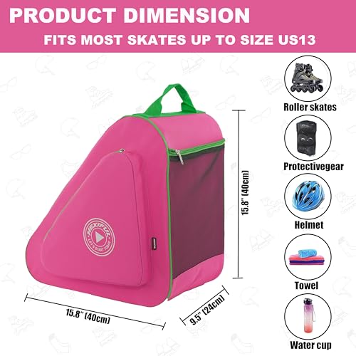HEXIFUL Skate Bag to Carry Ice Skates, Inline Skates, Roller Skates and Quad Skates for Both Kids and Adults (Rose/Green 011), HXFSKB000 - Image 4