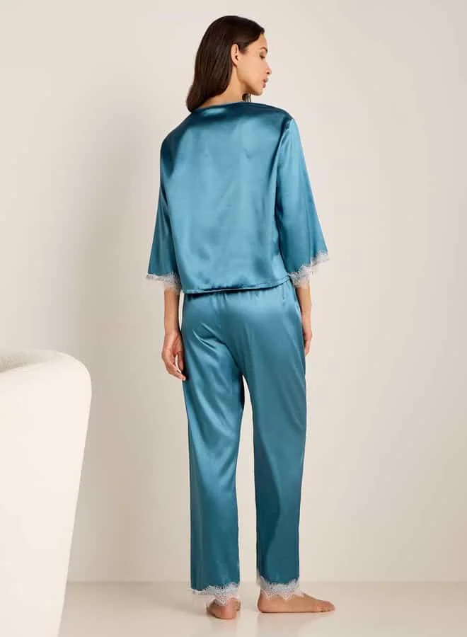 Splash FAV Lace Detailed Shirt and Pyjama Set