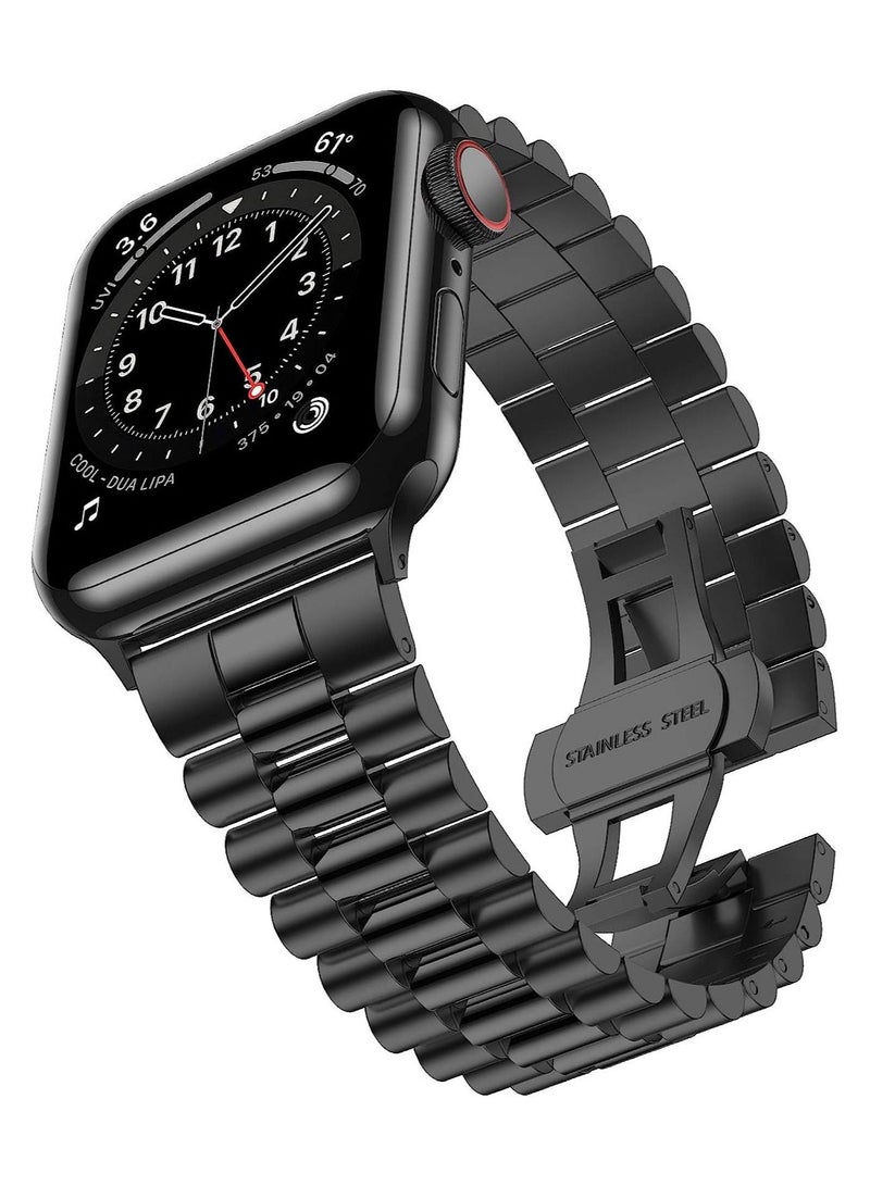 Compatible with Apple Watch Band Series 5 44mm 42mm, Stainless Steel iWatch Band with Butterfly Folding Clasp for iWatch Band Series 5/4/3/2/1 - Image 1
