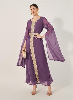 Styli Lace Insert Cape Sleeve V-Neck A-Line Kaftan  - Image 1