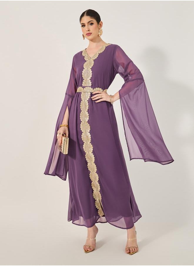 Styli Lace Insert Cape Sleeve V-Neck A-Line Kaftan  - Image 1