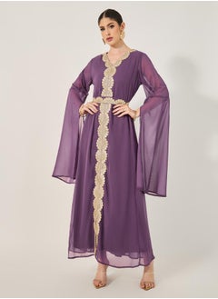 Styli Lace Insert Cape Sleeve V-Neck A-Line Kaftan  - Image 2