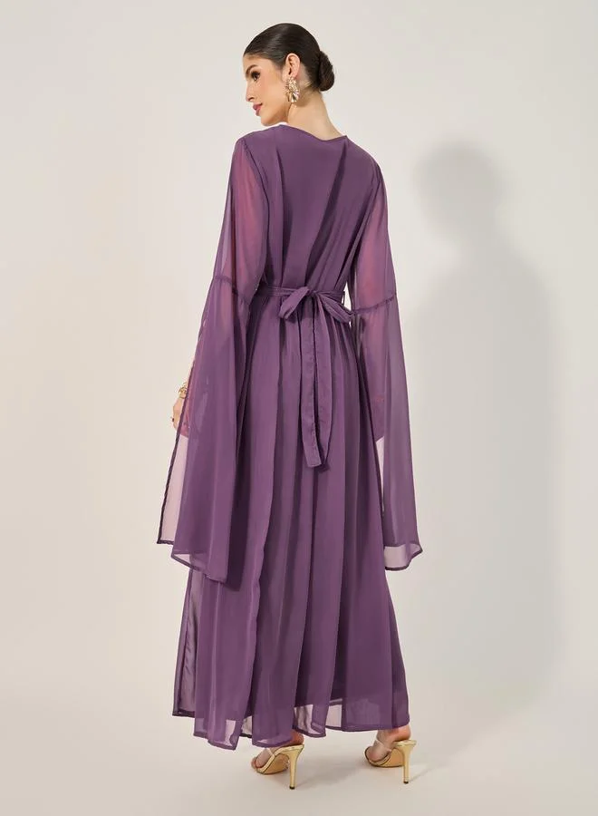 Styli Lace Insert Cape Sleeve V-Neck A-Line Kaftan
