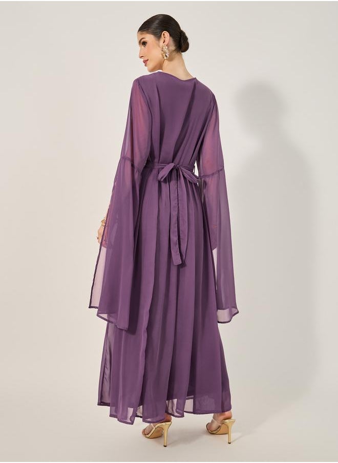 Styli Lace Insert Cape Sleeve V-Neck A-Line Kaftan  - Image 5