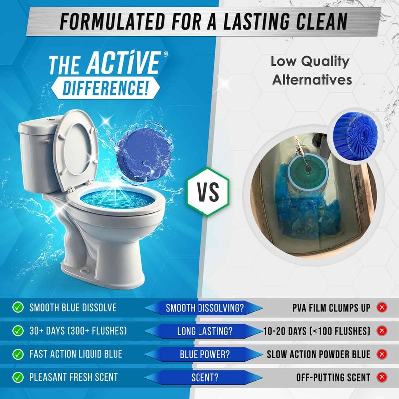 ACTIVE Automatic Toilet Bowl Cleaner Tablets Blue Gel Toilet Tank Cleaners, Septic-Safe Hard Water Ring Stain Remover, Smell Eliminator Heavy Duty Toilet Cleaning & Deodorizer, Fresh Scent - 12 Tabs - Image 5