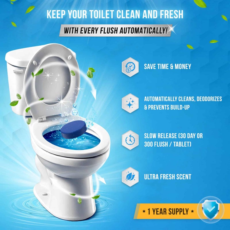 ACTIVE Automatic Toilet Bowl Cleaner Tablets Blue Gel Toilet Tank Cleaners, Septic-Safe Hard Water Ring Stain Remover, Smell Eliminator Heavy Duty Toilet Cleaning & Deodorizer, Fresh Scent - 12 Tabs - Image 2