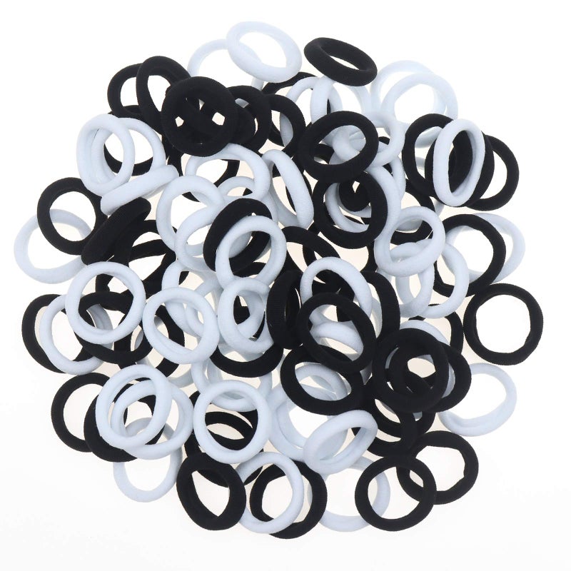 100 Pack Nylon Small Hair Ties Seamless Ponytail Holder Toddlers Girls Hair Elastics black and white