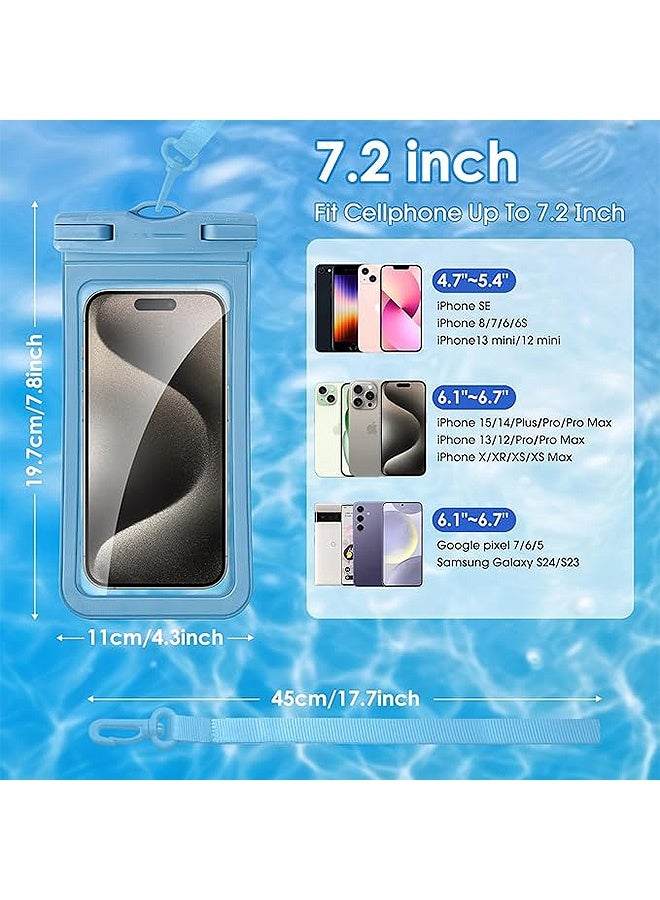 MXN 2 Pcs Waterproof Phone Case Universal Cell Phone Holder Phone Pouch for iPhone 16/15/14/13 Pro Max Plus (7.2 Inch) - Swimming, Diving, Snorkeling, Snowproof - Touchscreen Friendly Underwater Photography Dry Bag (Pink & Blue) - Image 2