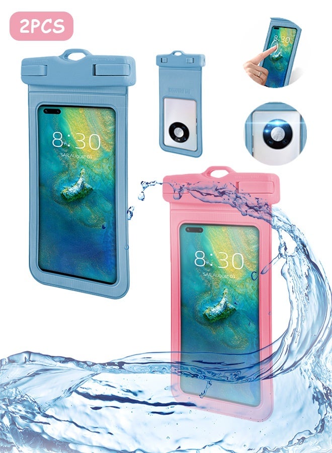 2 Pcs Waterproof Phone Case Universal Cell Phone Holder Phone Pouch for iPhone 16/15/14/13 Pro Max Plus (7.2 Inch) - Swimming, Diving, Snorkeling, Snowproof - Touchscreen Friendly Underwater Photography Dry Bag (Pink & Blue)