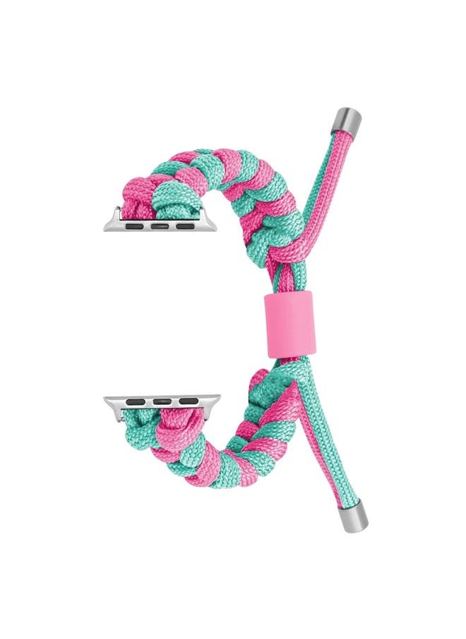 Generic - For Apple Watch Series 7 38/40mm Paracord Fishtail Braided Silicone Bead Watch Band Rose Red Green - Image 1