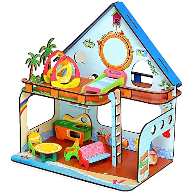 BEACHVILLA THE WEEKEND ESCAPE ALL SIDE PLAY DOLL HOUSE FOR GIRLS & BOYS DIY PAINT WOODEN DOLL HOUSE TOY WITH FURNITURE FOR KIDS (0 PIECES) - Image 1