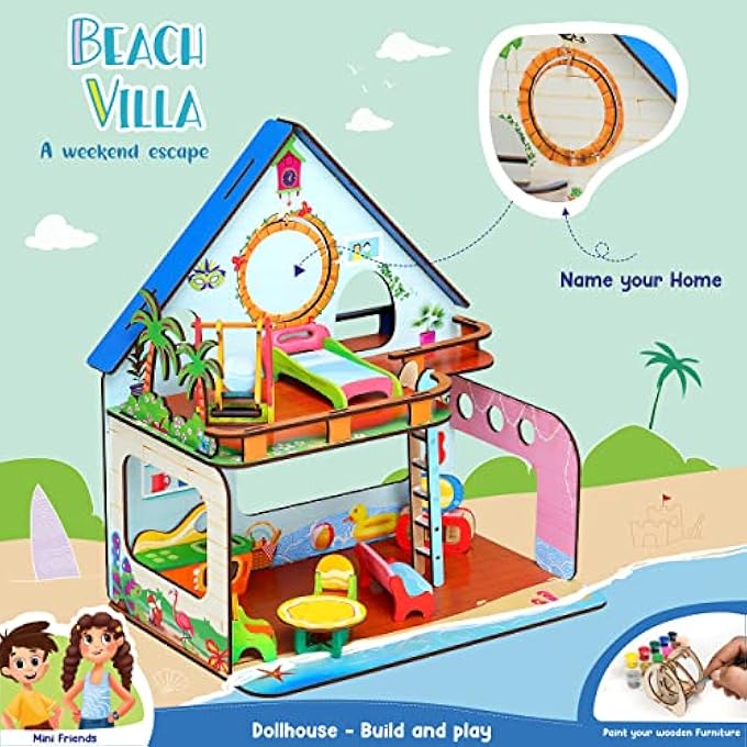 BEACHVILLA THE WEEKEND ESCAPE ALL SIDE PLAY DOLL HOUSE FOR GIRLS & BOYS DIY PAINT WOODEN DOLL HOUSE TOY WITH FURNITURE FOR KIDS (0 PIECES) - Image 4
