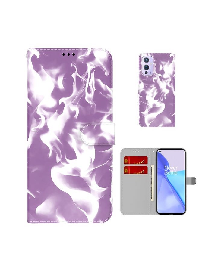 HuHa Case Cover For For OnePlus 9 Cloud Fog Pattern Horizontal Flip Leather Case with Holder & Card Slot & Wallet(Purple) 