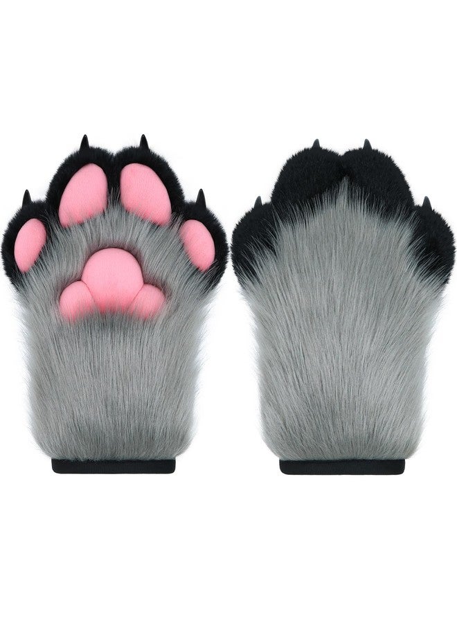BNLIDES Cosplay Fursuit Paw Gloves Furry Claw Gloves Built-in Whistle Decompression Toys Costume Party Accessories for Adult (Grey-Black) - Image 1