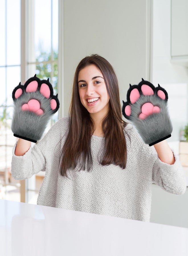 BNLIDES Cosplay Fursuit Paw Gloves Furry Claw Gloves Built-in Whistle Decompression Toys Costume Party Accessories for Adult (Grey-Black) - Image 5