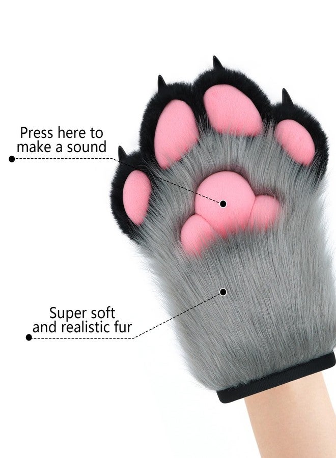 BNLIDES Cosplay Fursuit Paw Gloves Furry Claw Gloves Built-in Whistle Decompression Toys Costume Party Accessories for Adult (Grey-Black) - Image 3
